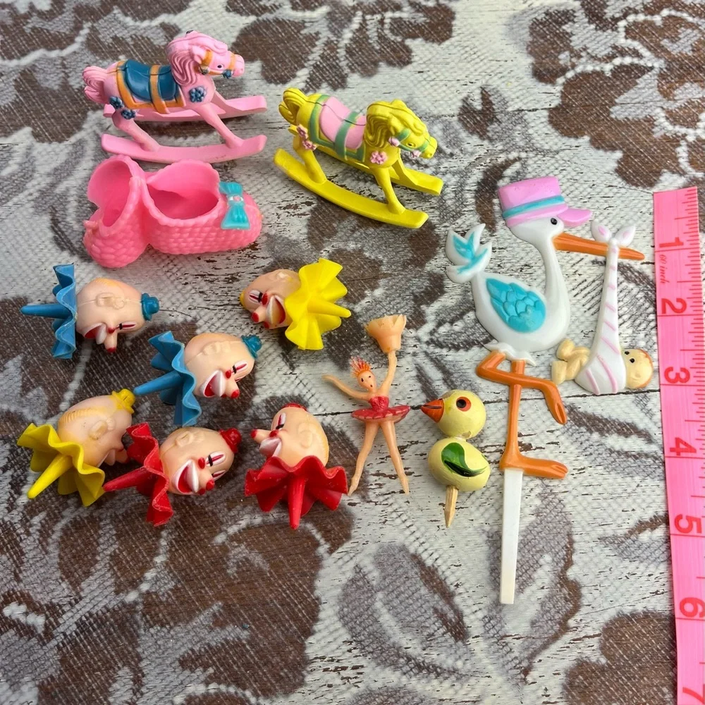 Lot Vintage Cake Cupcake Toppers Picks Decoration Clown Heads, Baby Shower, Kids